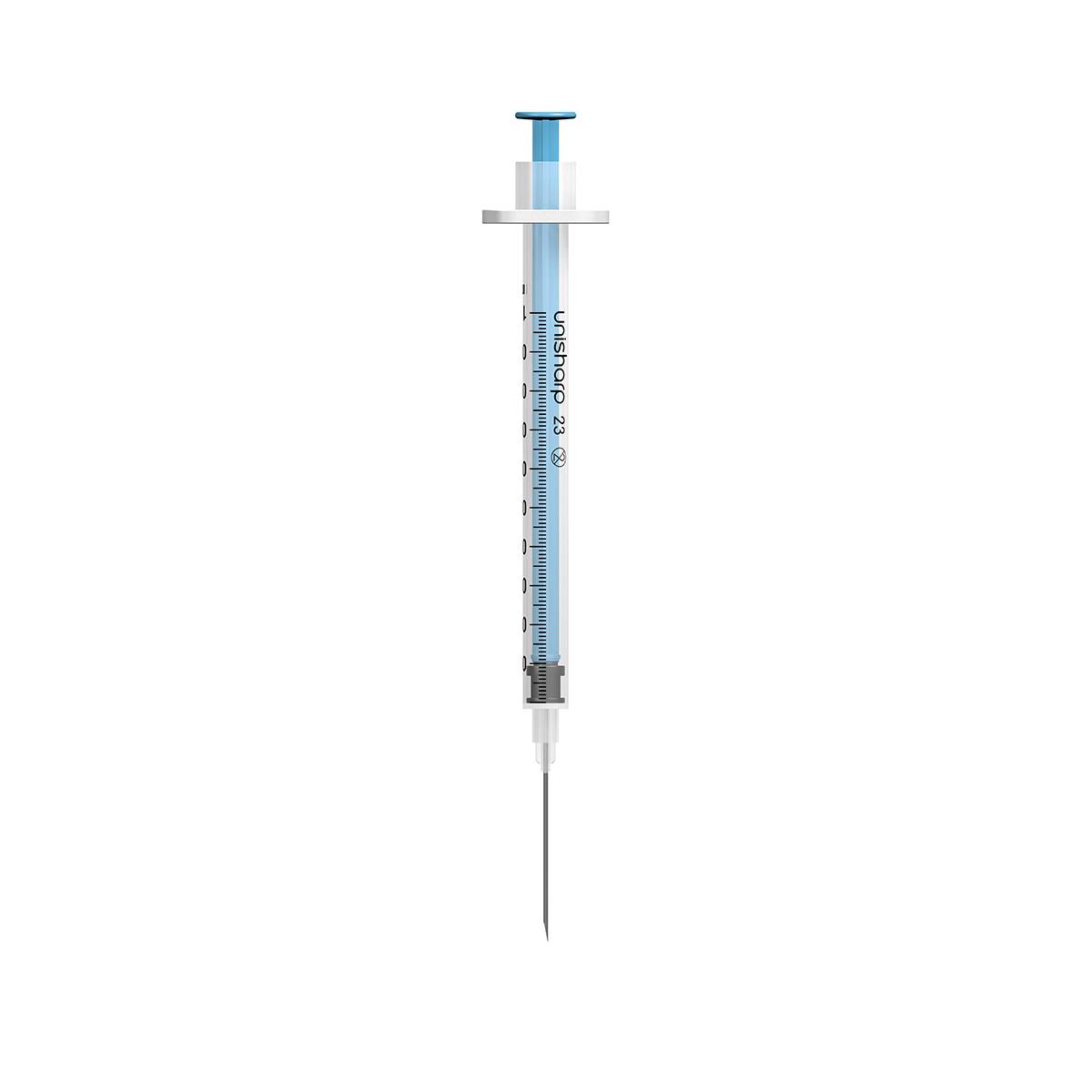 1ml 23G 25mm 1 inch Unisharp fixed blue needle syringe u100